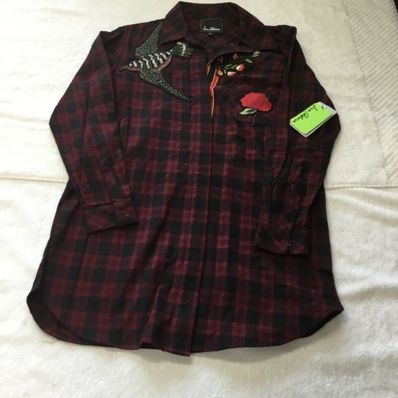 Sam Edelman Patch Embellished Plaid Sleep Shirt - Picture 4 of 8